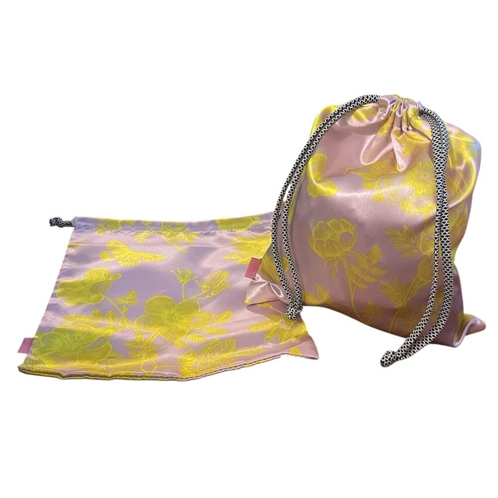 NEW Set of 2 Pink & Yellow Lace Satin Bags. Measurements in photos. - Picture 5 of 8